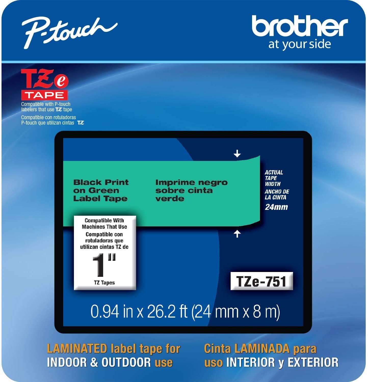 Cinta original para fabricante de etiquetas Brother TZe-751 P-touch TZe751 TZ751 TZ-751 negra verde